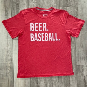 Budweiser XL Beer‎ & Baseball T-Shirt Red White Lettering Bud Logo On Back